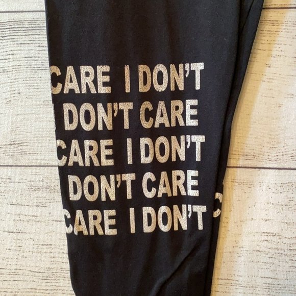 I DON'T CARE Rainbow Stretch Plus Size Black Leggings - Picture 5 of 10